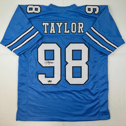 Facsimile Autographed Lawrence Taylor UNC North Carolina Blue Reprint Laser Auto College Football Jersey Size Men's XL (ONLINE ORDER ONLY)