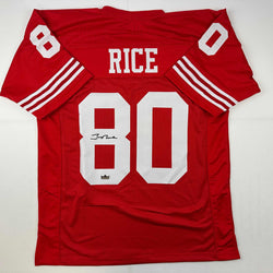 Facsimile Autographed Jerry Rice San Francisco Red Reprint Laser Auto Football Jersey Size Men's XL (ONLINE ORDER ONLY)