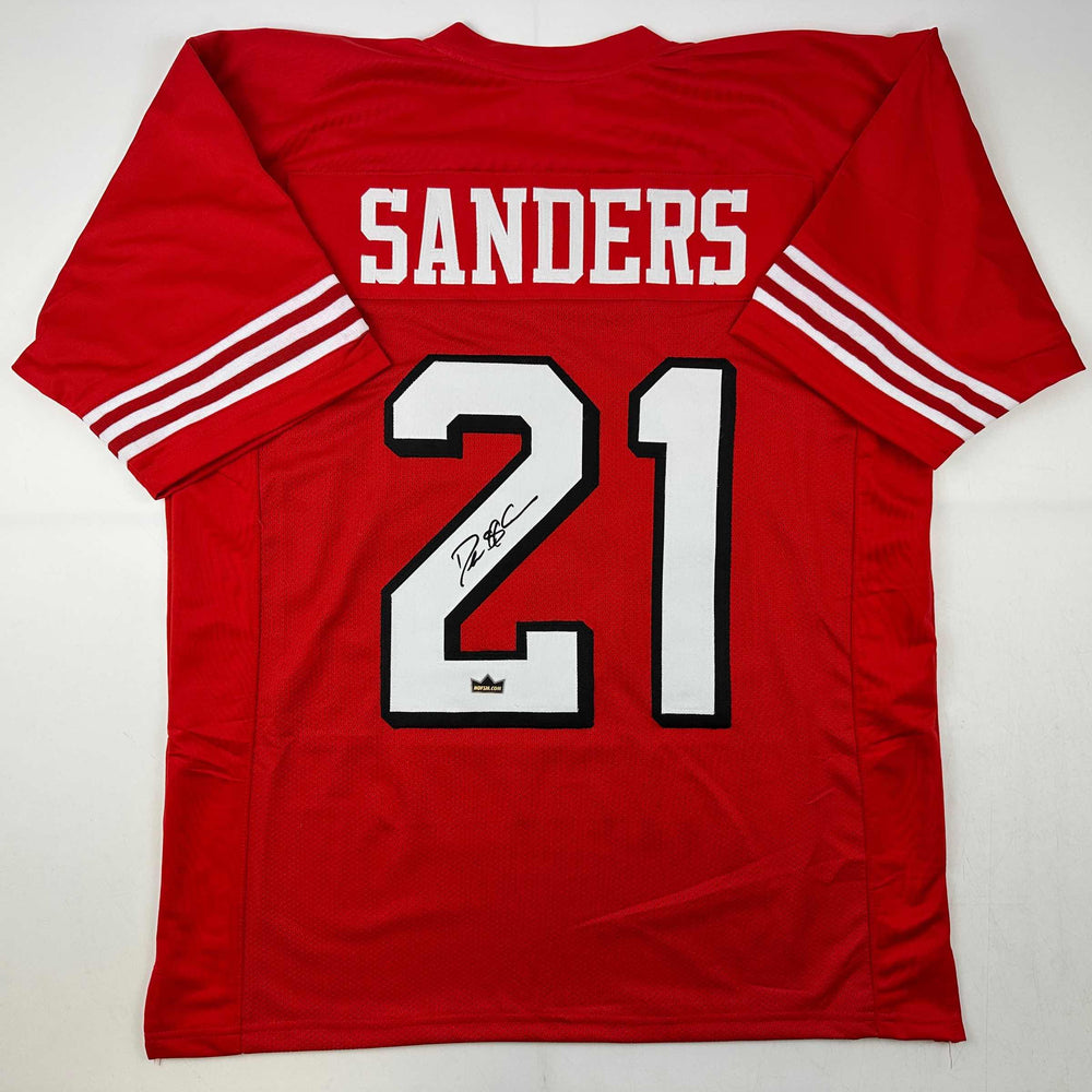 Facsimile Autographed Deion Sanders San Francisco Red Reprint Laser Auto Football Jersey Size Men's XL (ONLINE ORDER ONLY)