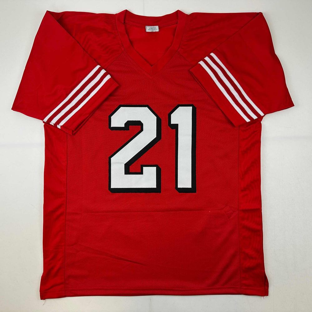 Facsimile Autographed Deion Sanders San Francisco Red Reprint Laser Auto Football Jersey Size Men's XL (ONLINE ORDER ONLY)