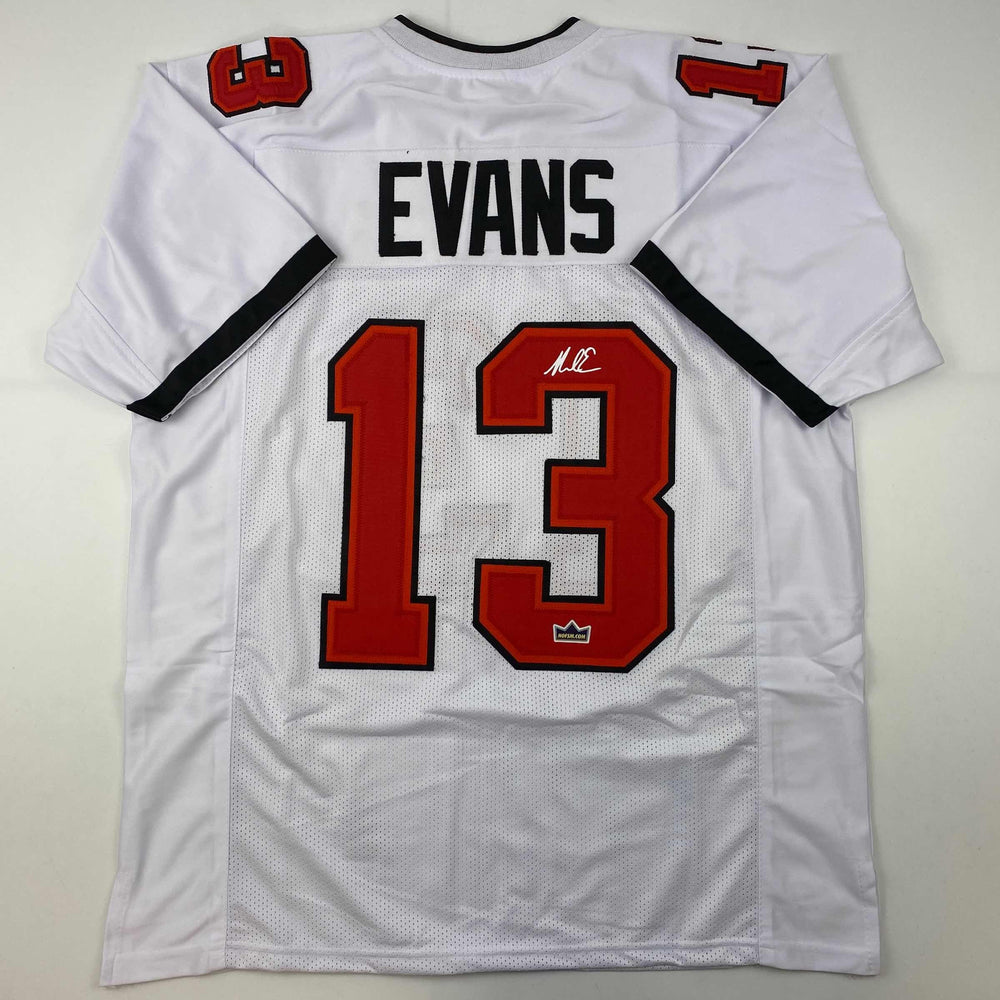 Facsimile Autographed Mike Evans Tampa Bay White Reprint Laser Auto Football Jersey Size Men's XL (ONLINE ORDER ONLY)