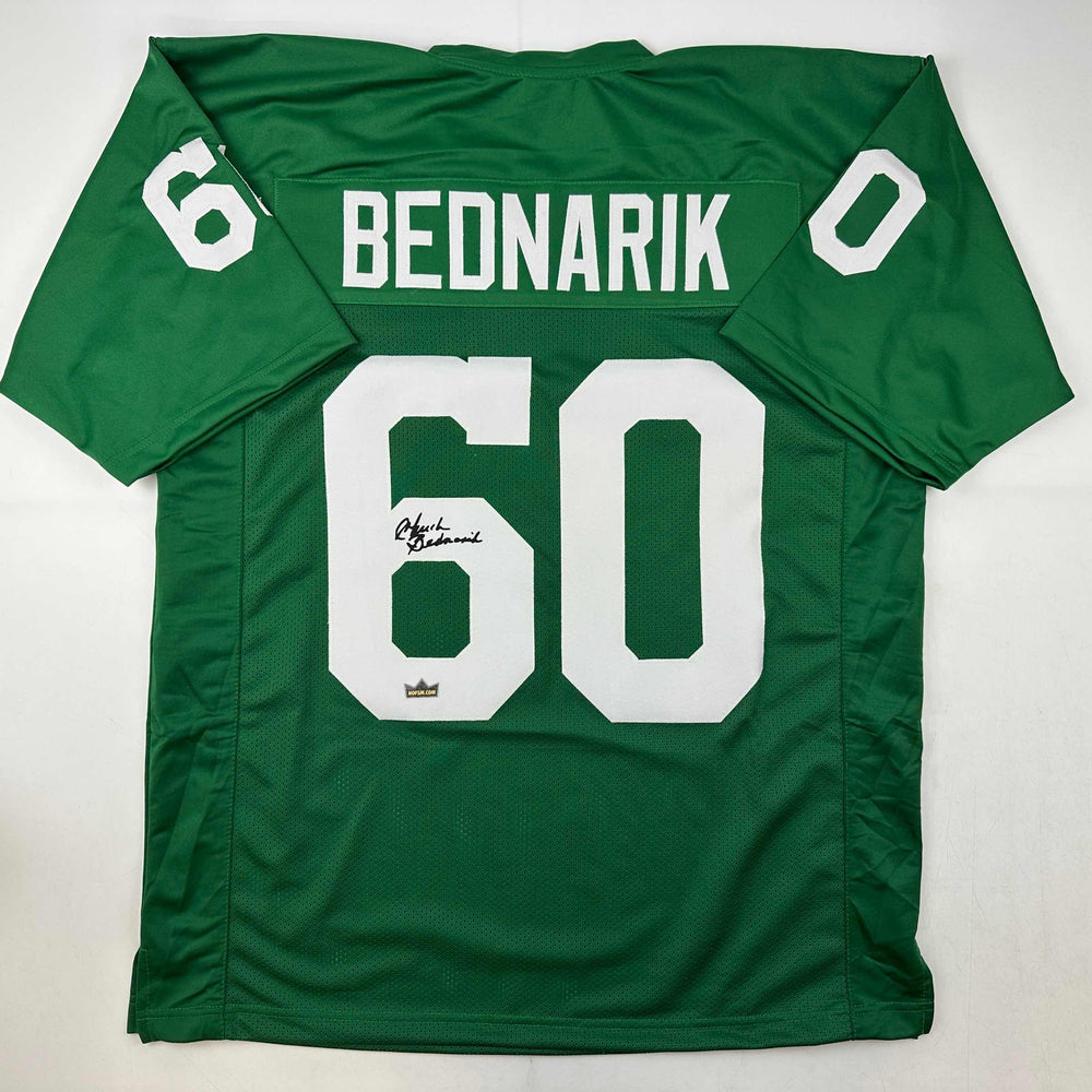 Facsimile Autographed Chuck Bednarik Philadelphia Kelly Green Reprint Laser Auto Football Jersey Size Men's XL (ONLINE ORDER ONLY)