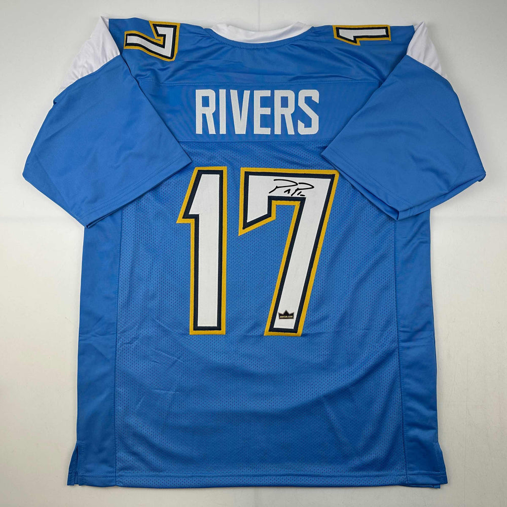 Facsimile Autographed Philip Rivers Los Angeles LA Powder Blue Reprint Laser Auto Football Jersey Size Men's XL (ONLINE ORDER ONLY)