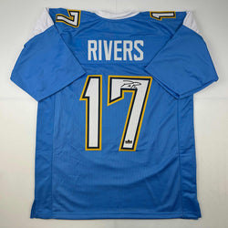 Facsimile Autographed Philip Rivers Los Angeles LA Powder Blue Reprint Laser Auto Football Jersey Size Men's XL (ONLINE ORDER ONLY)