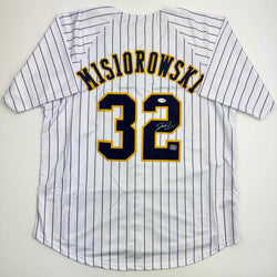 Autographed/Signed Jacob Misiorowski Milwaukee Pinstripe Baseball Jersey JSA COA