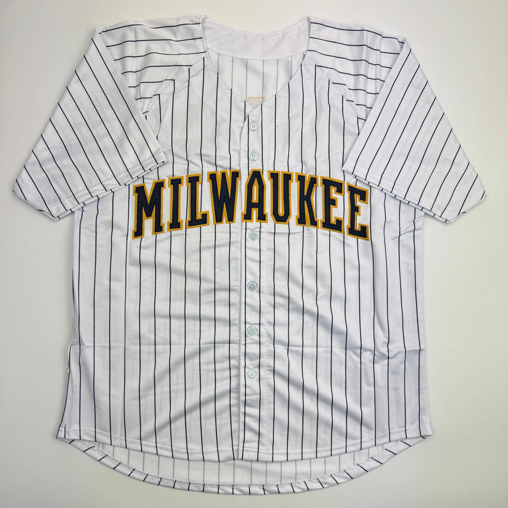 Autographed/Signed Jacob Misiorowski Milwaukee Pinstripe Baseball Jersey JSA COA