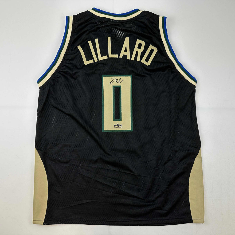Facsimile Autographed Damian Lillard Milwaukee Black Reprint Laser Auto Basketball Jersey Size Men's XL (ONLINE ORDER ONLY)