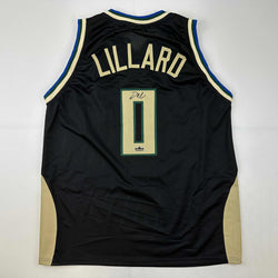 Facsimile Autographed Damian Lillard Milwaukee Black Reprint Laser Auto Basketball Jersey Size Men's XL (ONLINE ORDER ONLY)