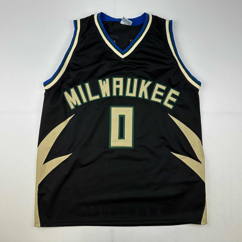 Facsimile Autographed Damian Lillard Milwaukee Black Reprint Laser Auto Basketball Jersey Size Men's XL (ONLINE ORDER ONLY)