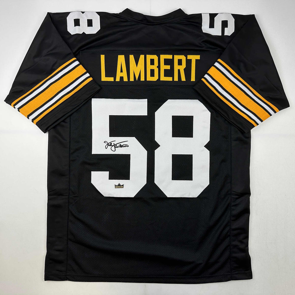 Facsimile Autographed Jack Lambert Pittsburgh Black Reprint Laser Auto Football Jersey Size Men's XL (ONLINE ORDER ONLY)