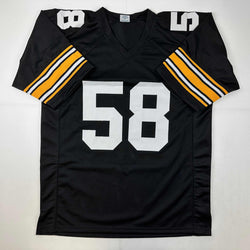 Facsimile Autographed Jack Lambert Pittsburgh Black Reprint Laser Auto Football Jersey Size Men's XL (ONLINE ORDER ONLY)