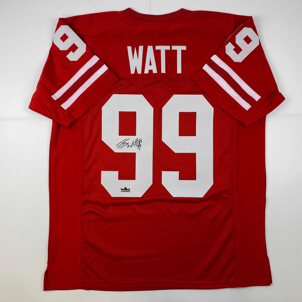 Facsimile Autographed J.J. JJ Watt Wisconsin Red Reprint Laser Auto College Football Jersey Size Men's XL (ONLINE ORDER ONLY)