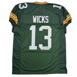 Autographed/Signed Dontayvion Wicks Green Bay Green Football Jersey JSA COA