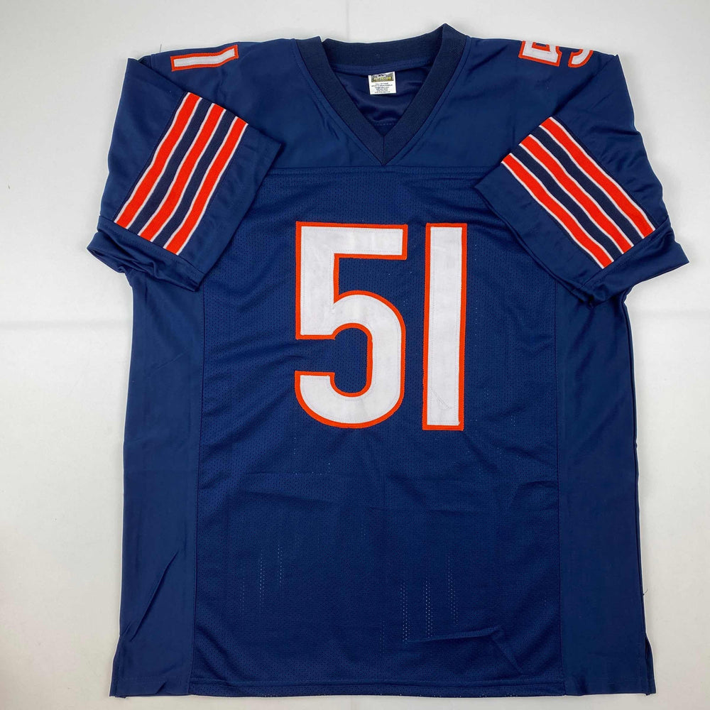 Facsimile Autographed Dick Butkus Chicago Blue Reprint Laser Auto Football Jersey Size Men's XL (ONLINE ORDER ONLY)