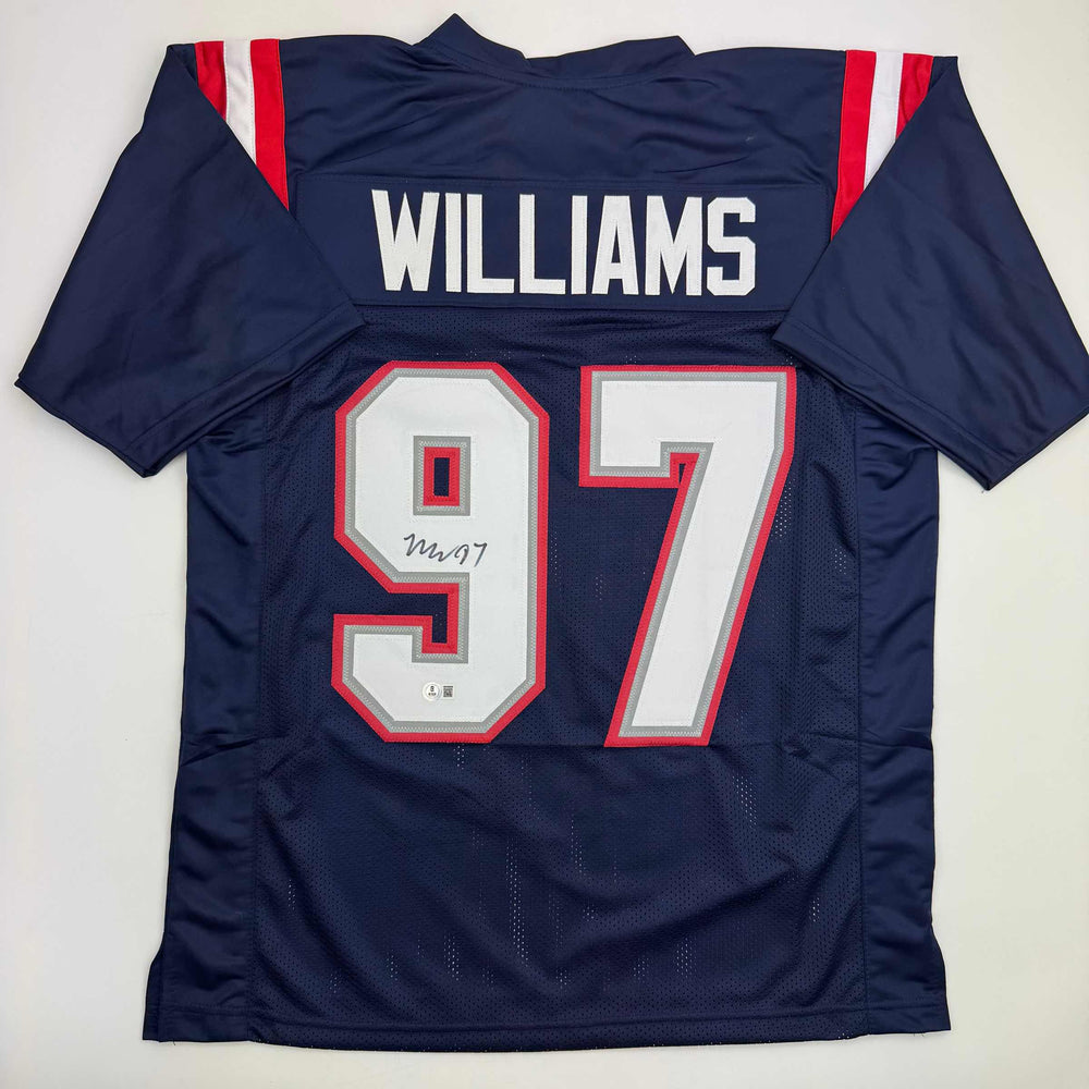 Autographed/Signed Milton Williams New England Blue Football Jersey Beckett BAS COA