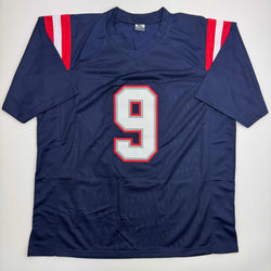 Autographed/Signed Kayshon Boutte New England Blue Football Jersey Beckett BAS COA
