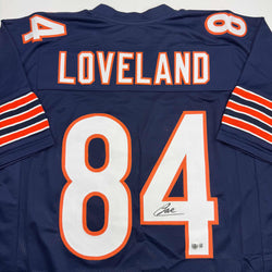Autographed/Signed Colston Loveland Chicago Blue Football Jersey Beckett BAS COA