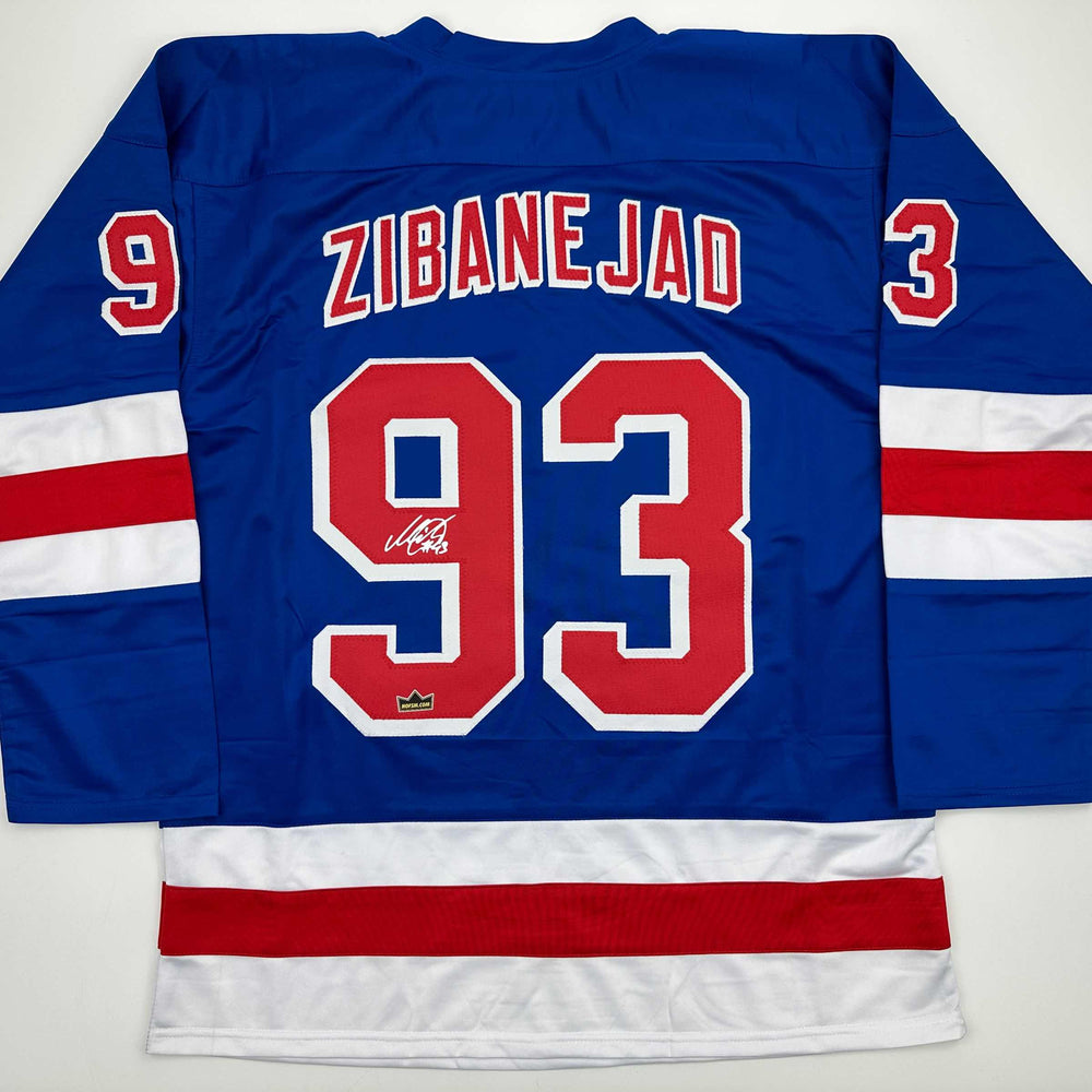 Facsimile Autographed Mika Zibanejad New York Blue Reprint Laser Auto Hockey Jersey Size Men's XL (ONLINE ORDER ONLY)