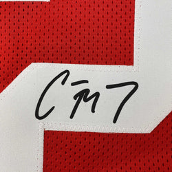 Facsimile Autographed Christian McCaffrey San Francisco Red Reprint Laser Auto Football Jersey Size Men's XL (ONLINE ORDER ONLY)