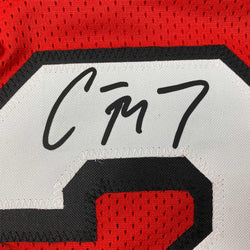 Facsimile Autographed Christian McCaffrey San Francisco Red Alternate Reprint Laser Auto Football Jersey Size Men's XL (ONLINE ORDER ONLY)