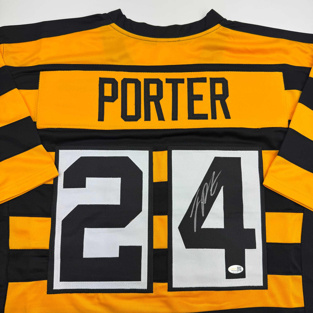 Autographed/Signed Joey Porter Jr. Pittsburgh Bumble Bee Football Jersey JSA COA