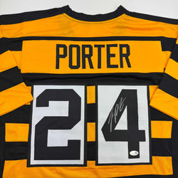 Autographed/Signed Joey Porter Jr. Pittsburgh Bumble Bee Football Jersey JSA COA
