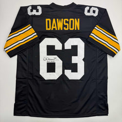 Autographed/Signed Dermontti Dawson HOF 12 Pittsburgh Black Football Jersey JSA COA