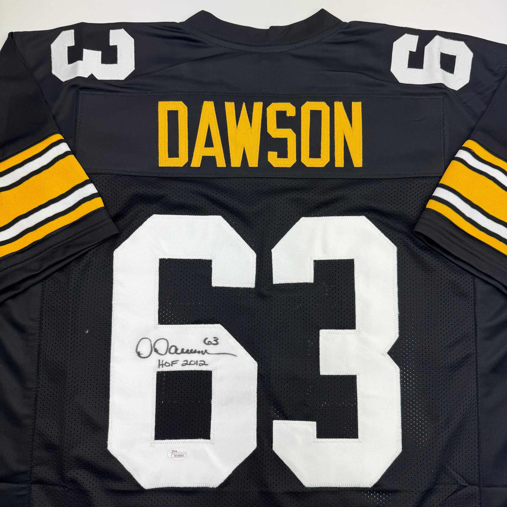 Autographed/Signed Dermontti Dawson HOF 12 Pittsburgh Black Football Jersey JSA COA