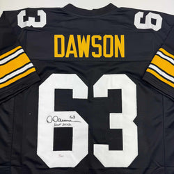Autographed/Signed Dermontti Dawson HOF 12 Pittsburgh Black Football Jersey JSA COA