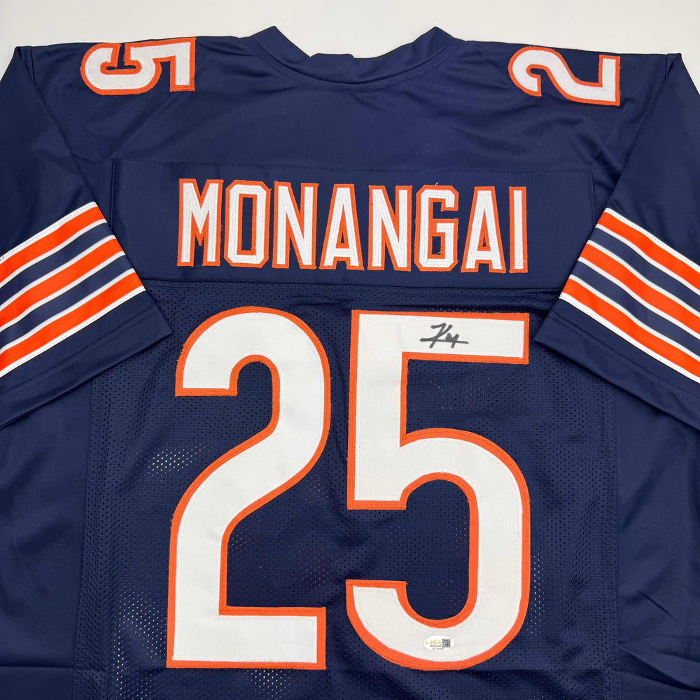 Autographed/Signed Kyle Monangai Chicago Blue Football Jersey JSA COA