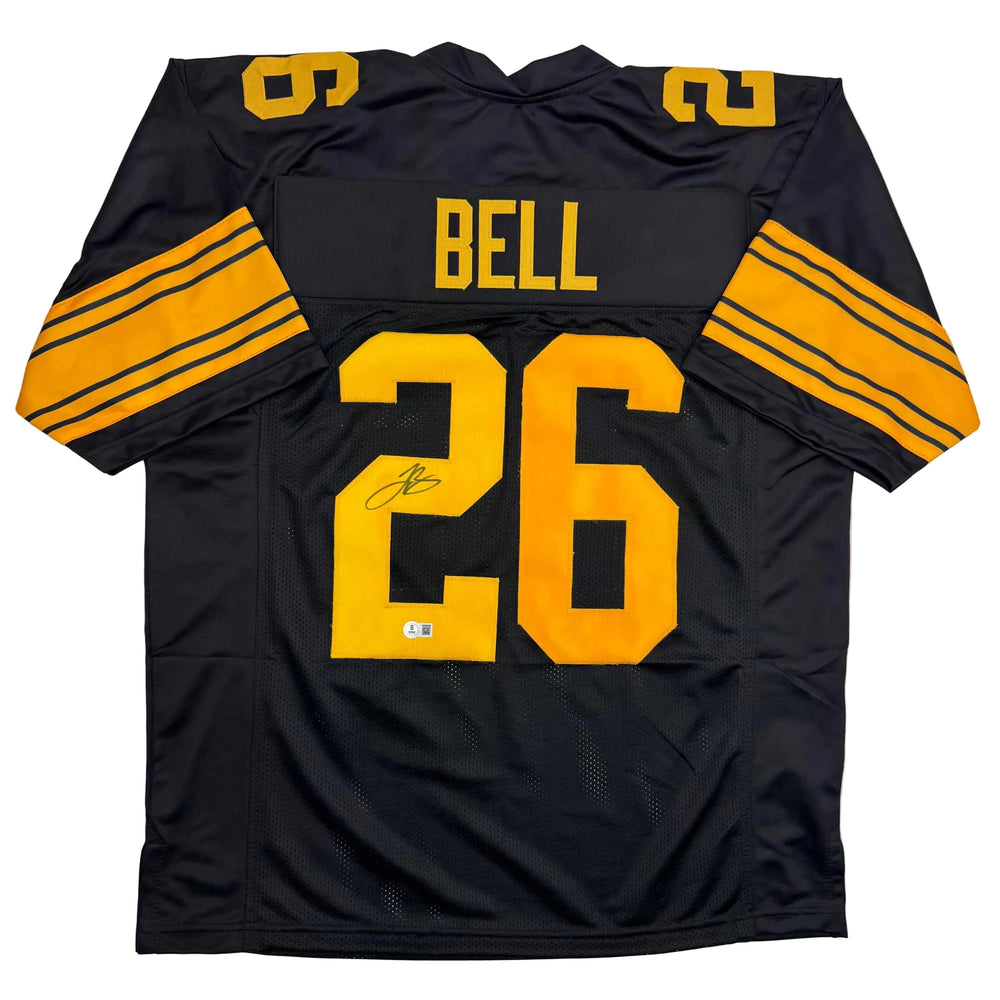 Autographed/Signed Le'Veon LeVeon Bell Pittsburgh Black Color Rush Football Jersey JSA COA