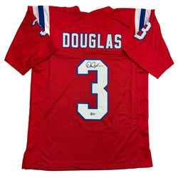 Autographed/Signed DeMario Douglas New England Red Football Jersey Beckett BAS COA