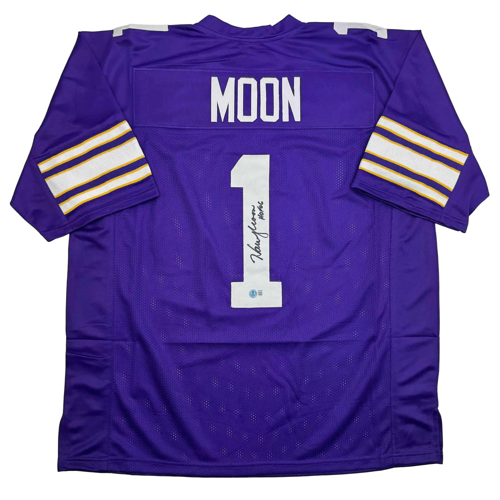 Autographed/Signed Warren Moon HOF 06 Minnesota Purple Football Jersey Beckett BAS COA