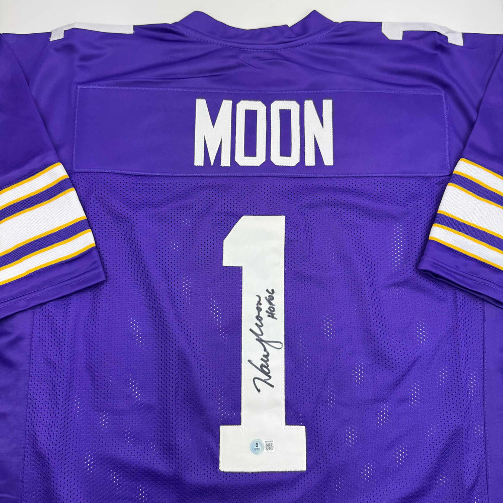 Autographed/Signed Warren Moon HOF 06 Minnesota Purple Football Jersey Beckett BAS COA