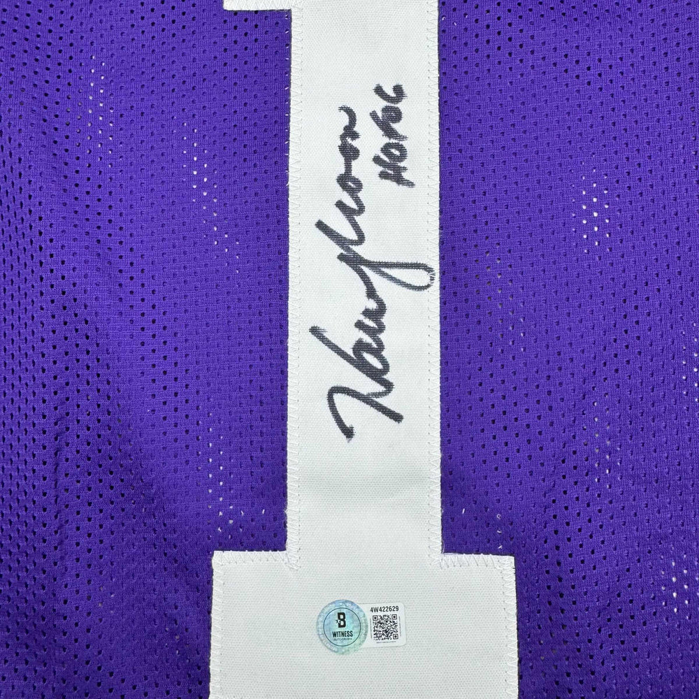 Autographed/Signed Warren Moon HOF 06 Minnesota Purple Football Jersey Beckett BAS COA