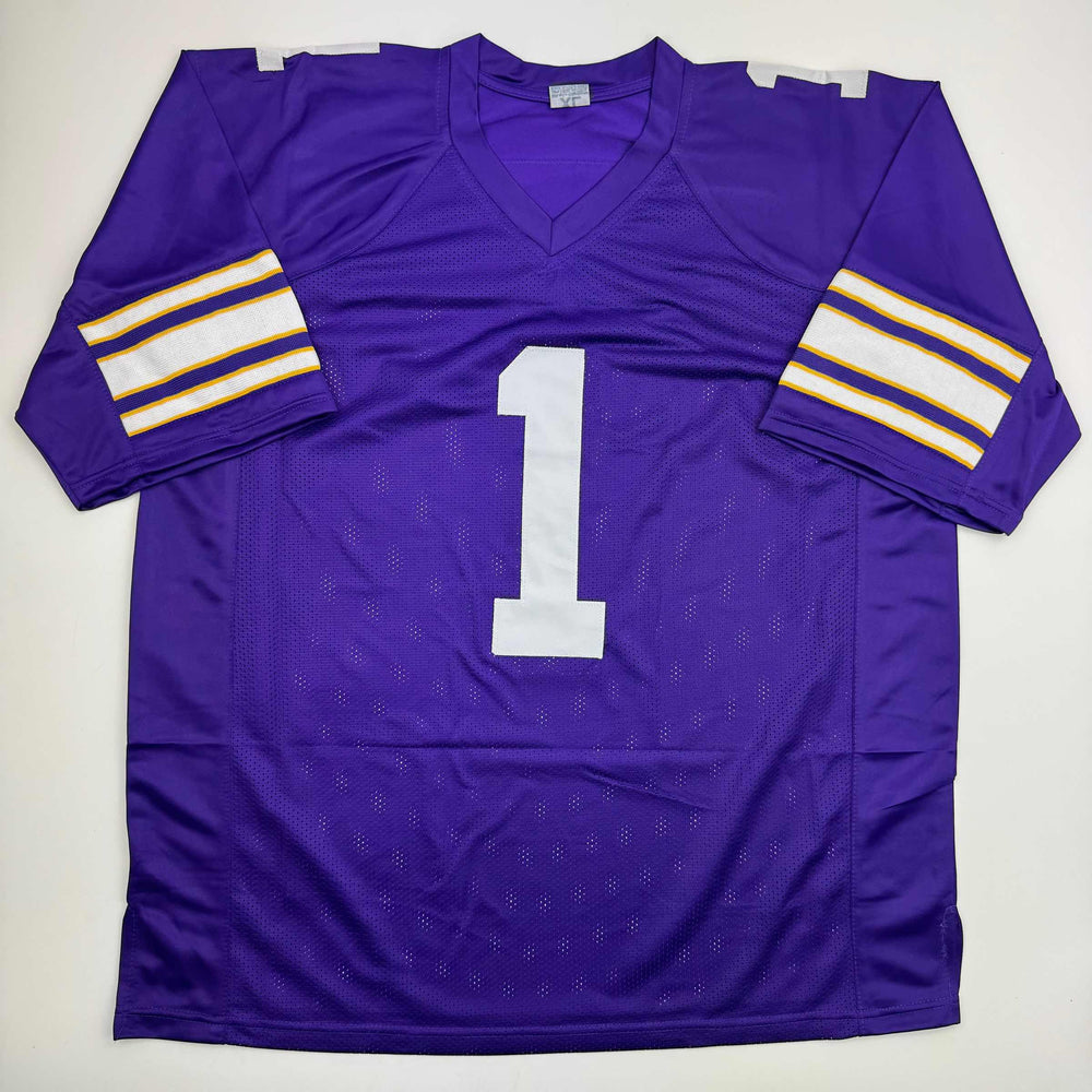 Autographed/Signed Warren Moon HOF 06 Minnesota Purple Football Jersey Beckett BAS COA