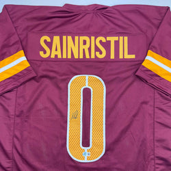 Autographed/Signed Mike Sainristil Washington Burgundy Football Jersey Beckett BAS COA