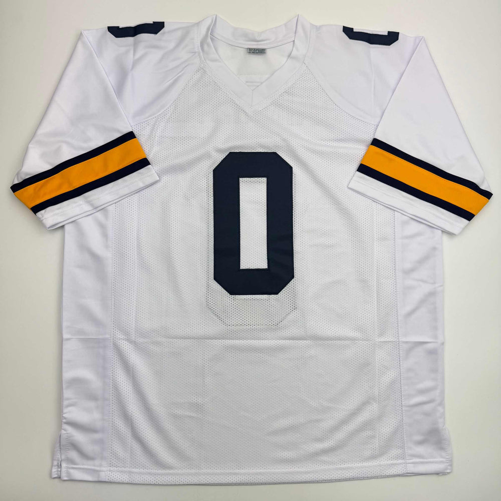 Autographed/Signed Mike Sainristil Michigan White College Football Jersey Beckett BAS COA