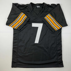 Facsimile Autographed Ben Roethlisberger Pittsburgh Black Reprint Laser Auto Football Jersey Size Men's XL (ONLINE ORDER ONLY)