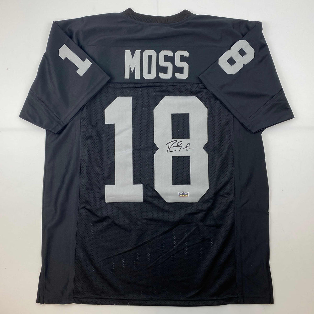 Facsimile Autographed Randy Moss Oakland Las Vegas Black Reprint Laser Auto Football Jersey Size Men's XL (ONLINE ORDER ONLY)