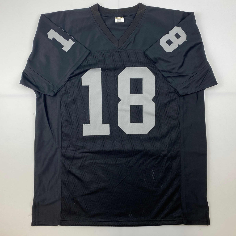 Facsimile Autographed Randy Moss Oakland Las Vegas Black Reprint Laser Auto Football Jersey Size Men's XL (ONLINE ORDER ONLY)