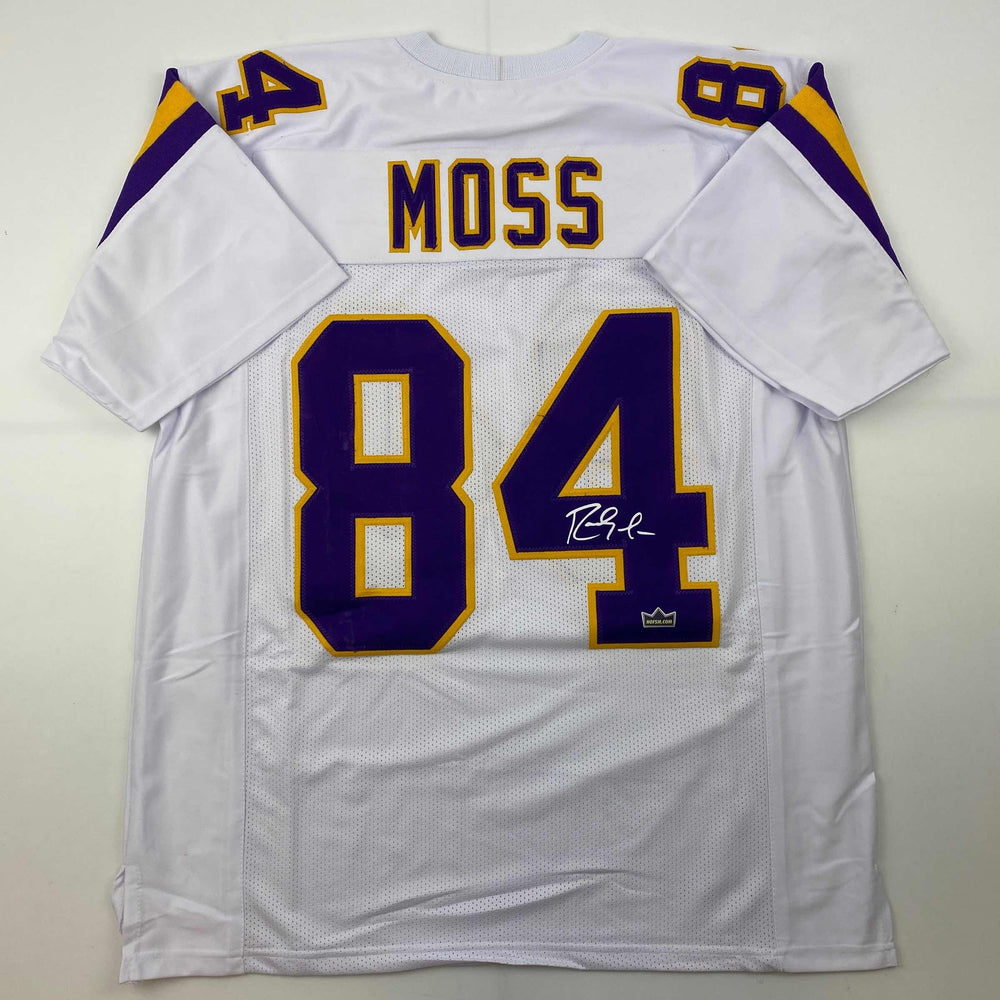 Facsimile Autographed Randy Moss Minnesota White Reprint Laser Auto Football Jersey Size Men's XL (ONLINE ORDER ONLY)