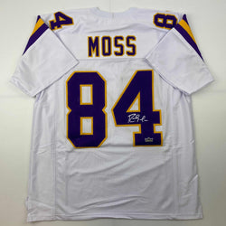 Facsimile Autographed Randy Moss Minnesota White Reprint Laser Auto Football Jersey Size Men's XL (ONLINE ORDER ONLY)