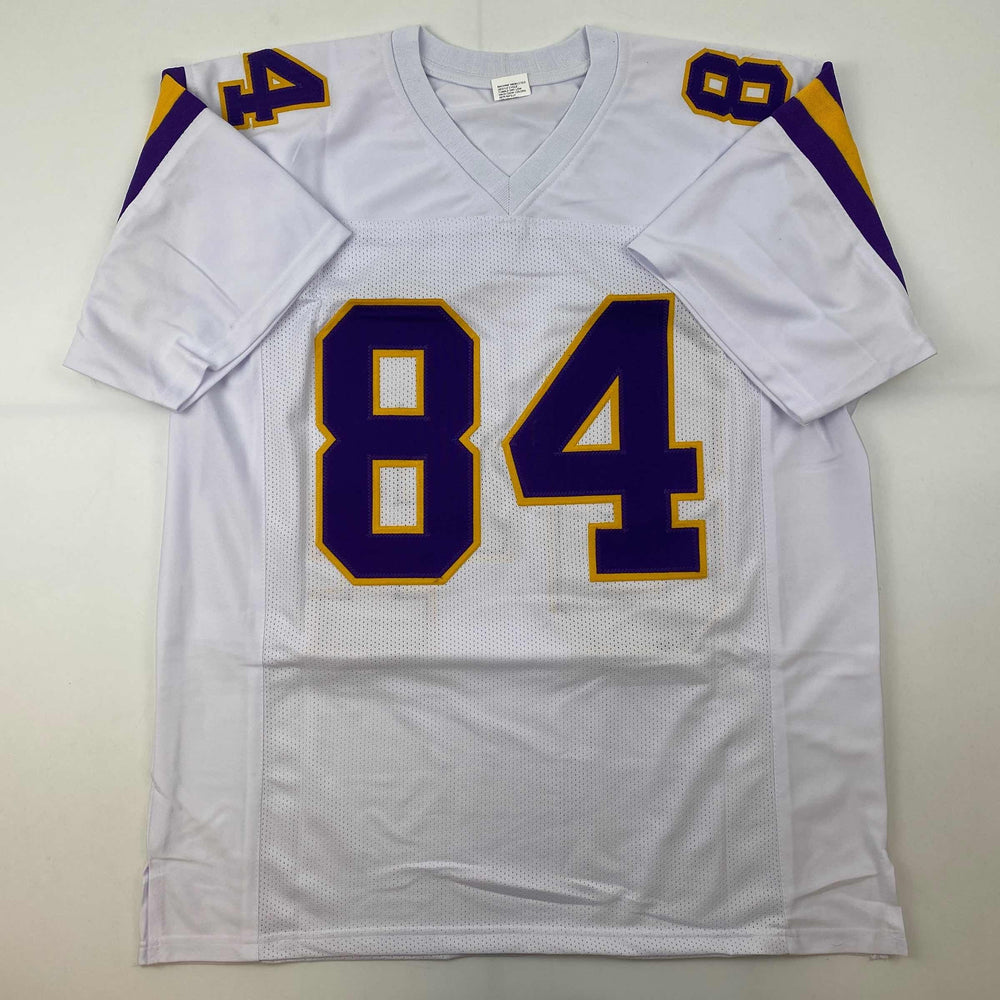 Facsimile Autographed Randy Moss Minnesota White Reprint Laser Auto Football Jersey Size Men's XL (ONLINE ORDER ONLY)