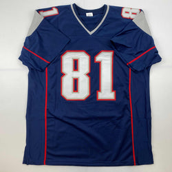 Facsimile Autographed Randy Moss New England Blue Reprint Laser Auto Football Jersey Size Men's XL (ONLINE ORDER ONLY)