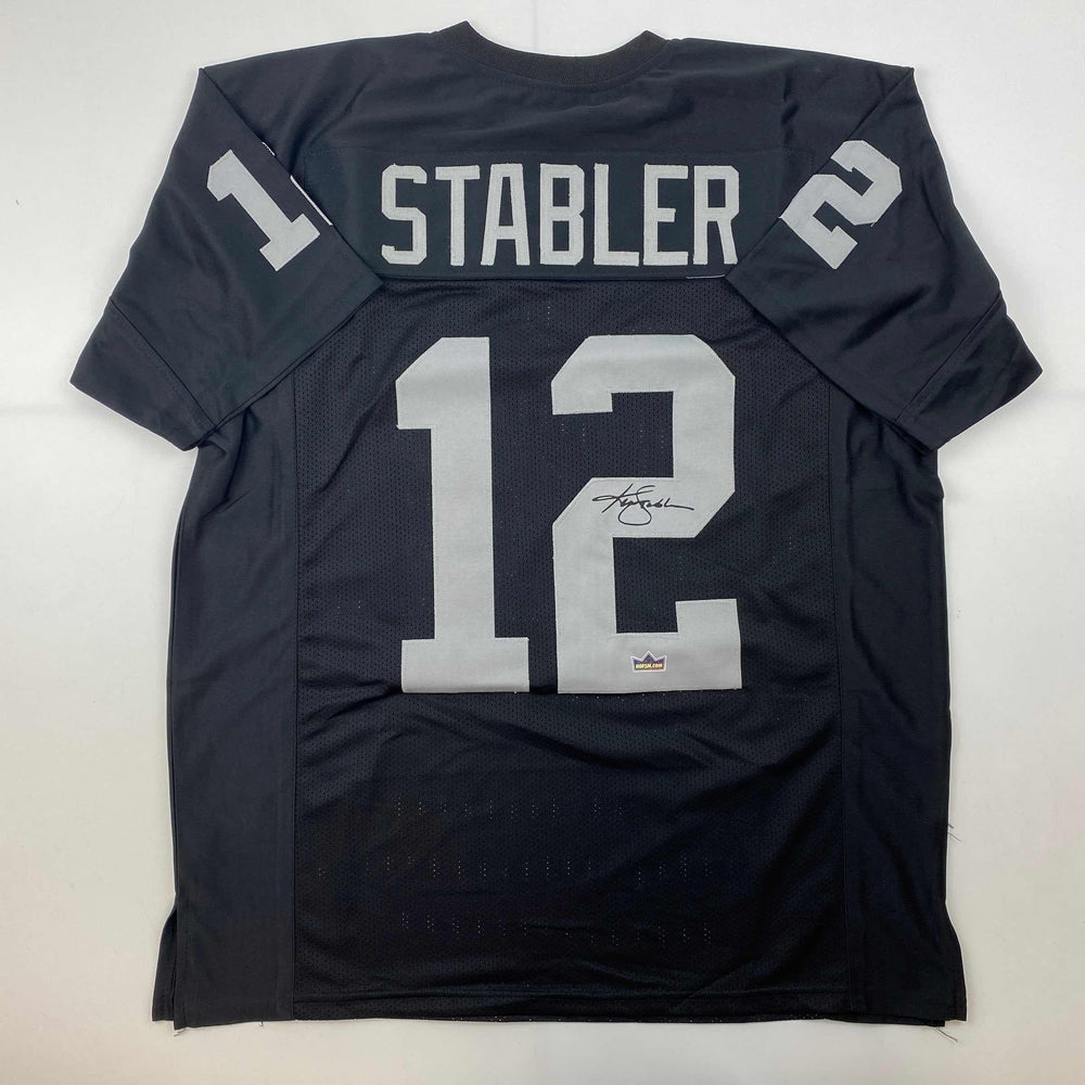 Facsimile Autographed Ken Stabler Oakland Las Vegas Black Reprint Laser Auto Football Jersey Size Men's XL (ONLINE ORDER ONLY)