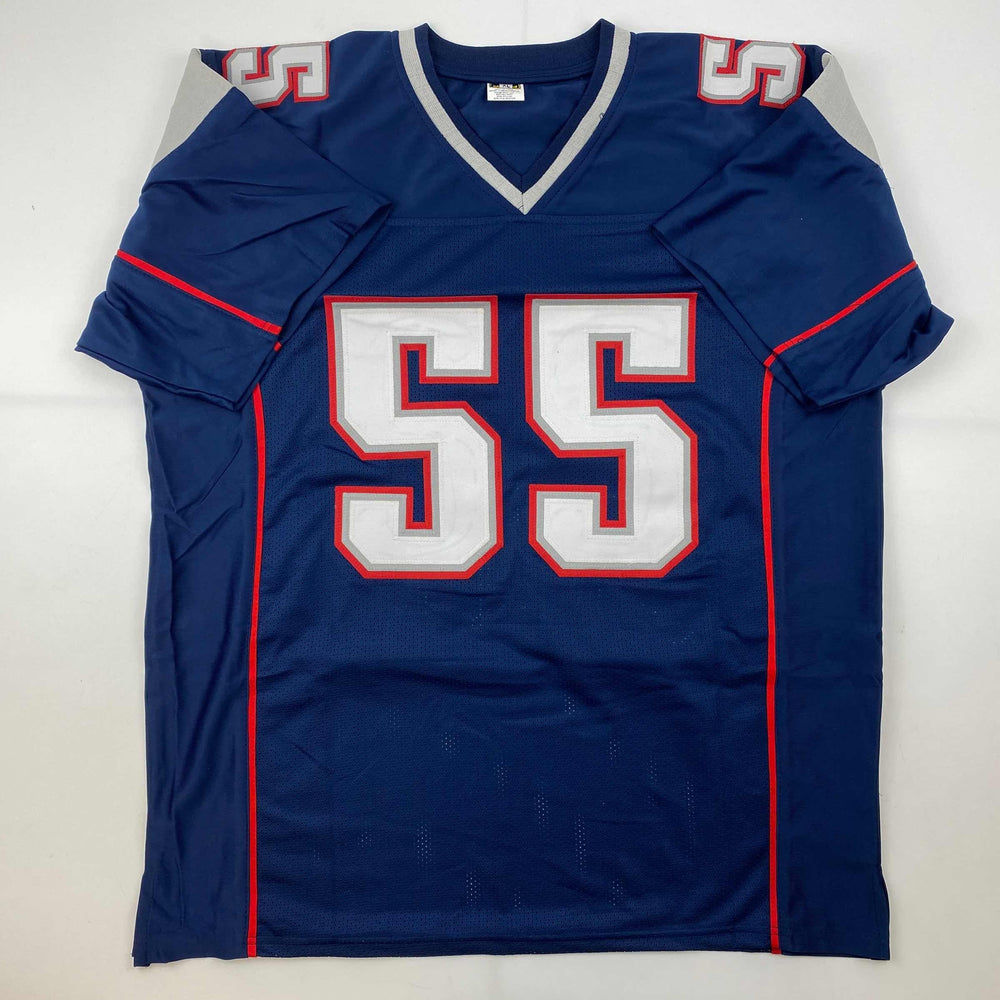 Facsimile Autographed Junior Seau New England Blue Reprint Laser Auto Football Jersey Size Men's XL (ONLINE ORDER ONLY)