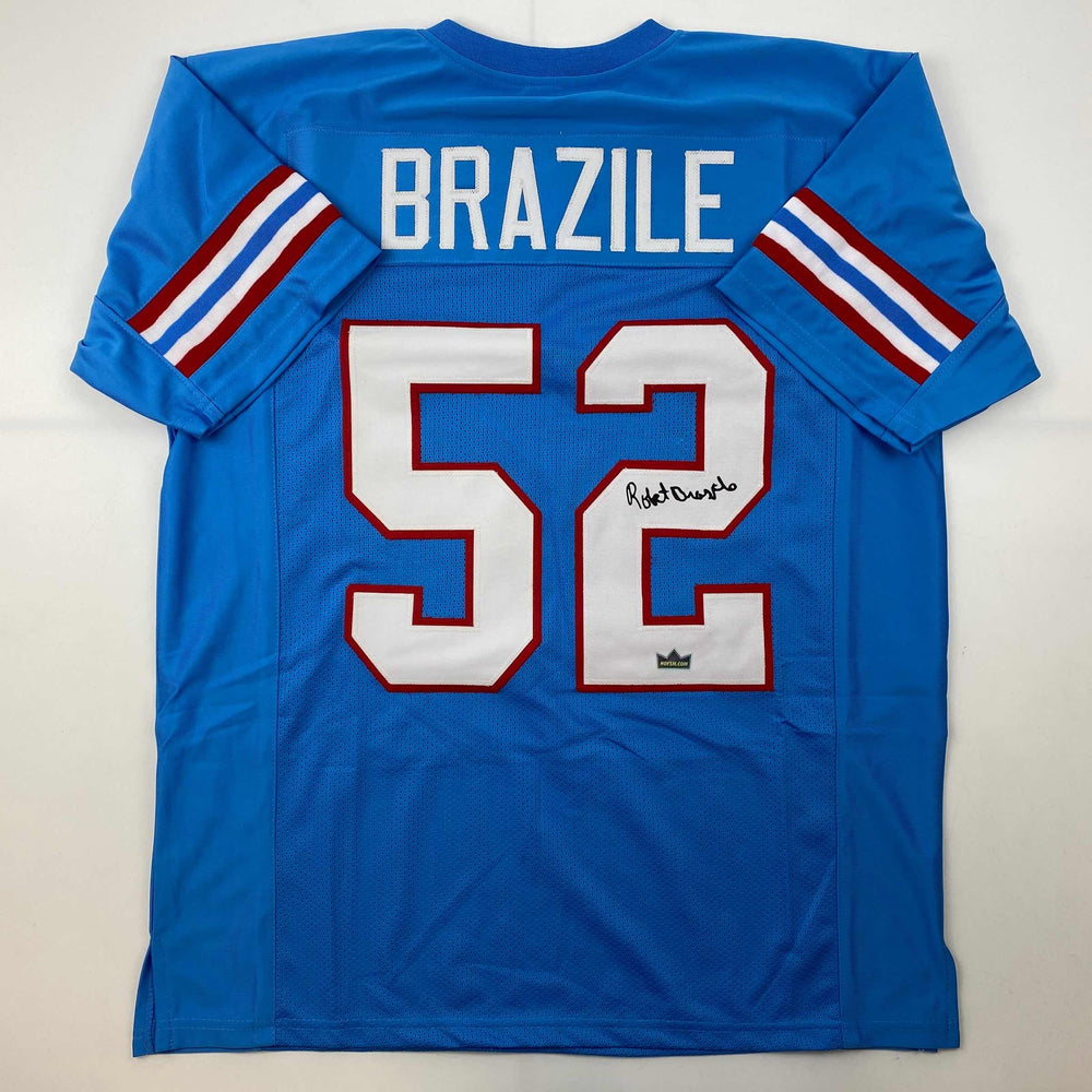 Facsimile Autographed Robert Brazile Houston Blue Reprint Laser Auto Football Jersey Size Men's XL (ONLINE ORDER ONLY)