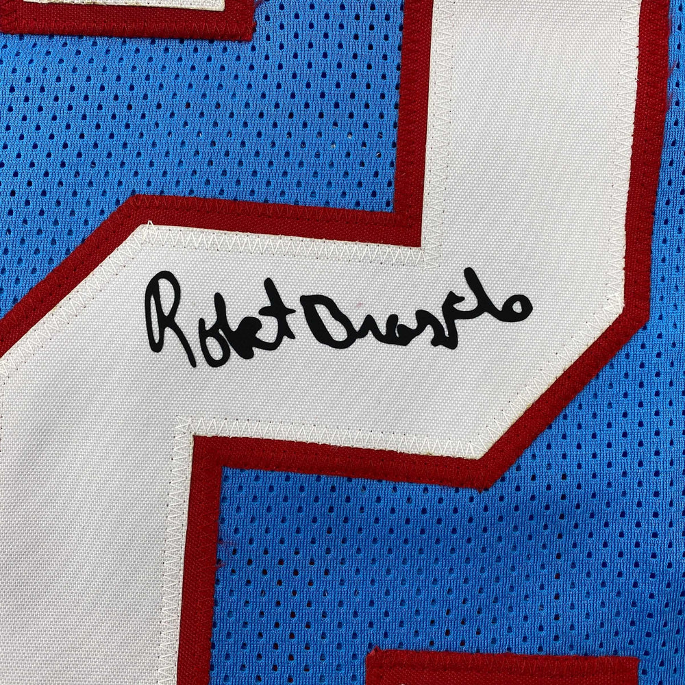 Facsimile Autographed Robert Brazile Houston Blue Reprint Laser Auto Football Jersey Size Men's XL (ONLINE ORDER ONLY)