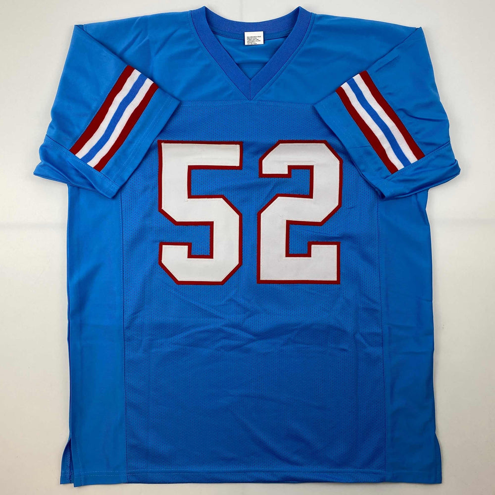 Facsimile Autographed Robert Brazile Houston Blue Reprint Laser Auto Football Jersey Size Men's XL (ONLINE ORDER ONLY)